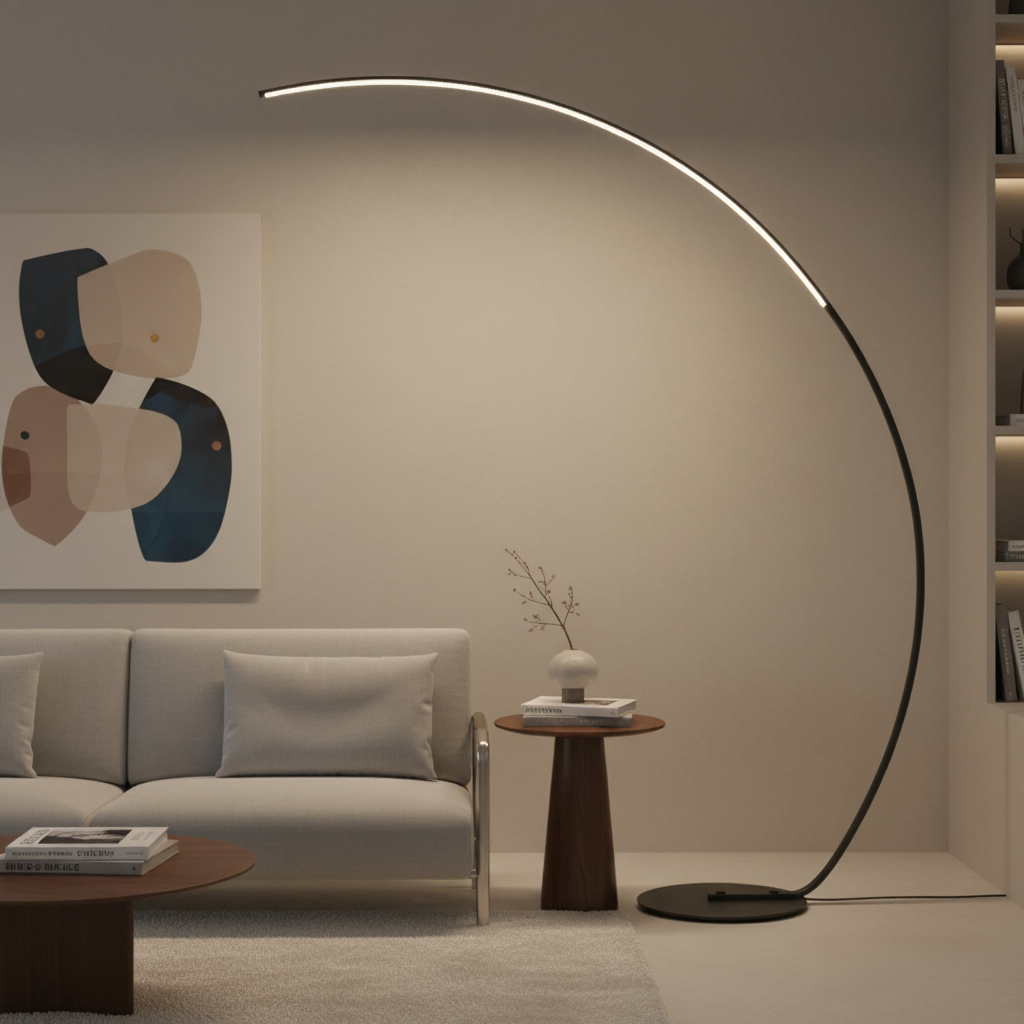 Lampadaire Arc Demi-Lune Noir LED Intégrée