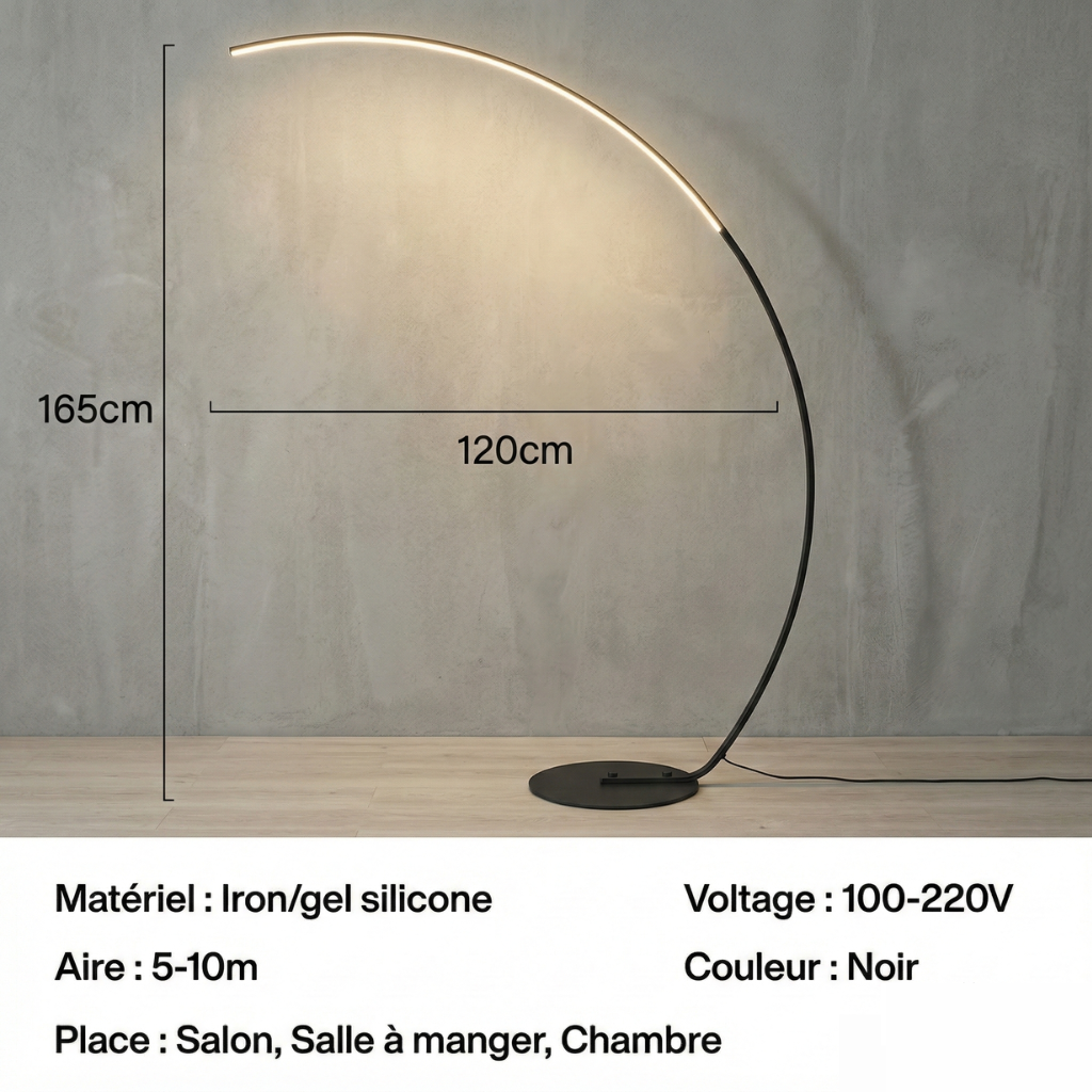 Lampadaire Arc Demi-Lune Noir LED Intégrée