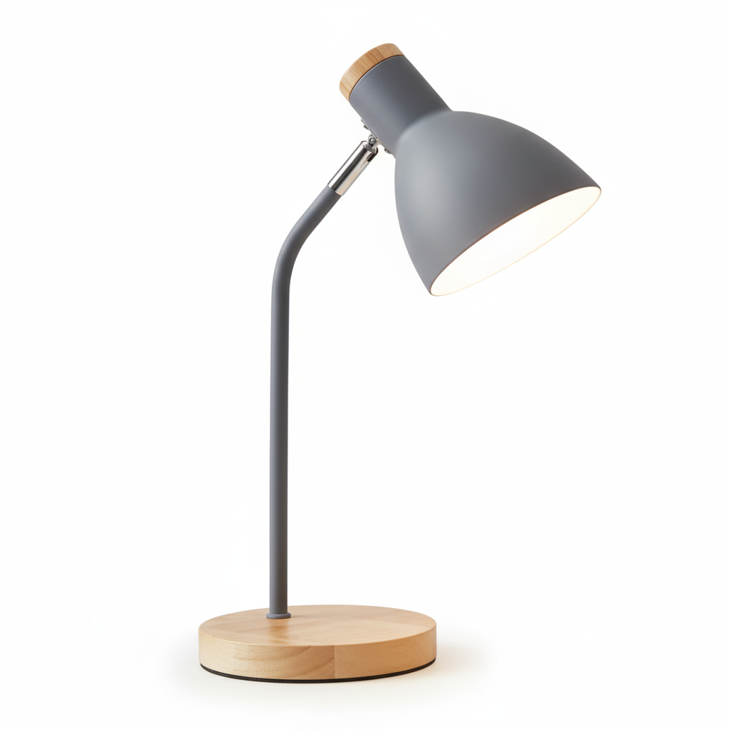 Lampe de Bureau Orientable en Fer et Bois