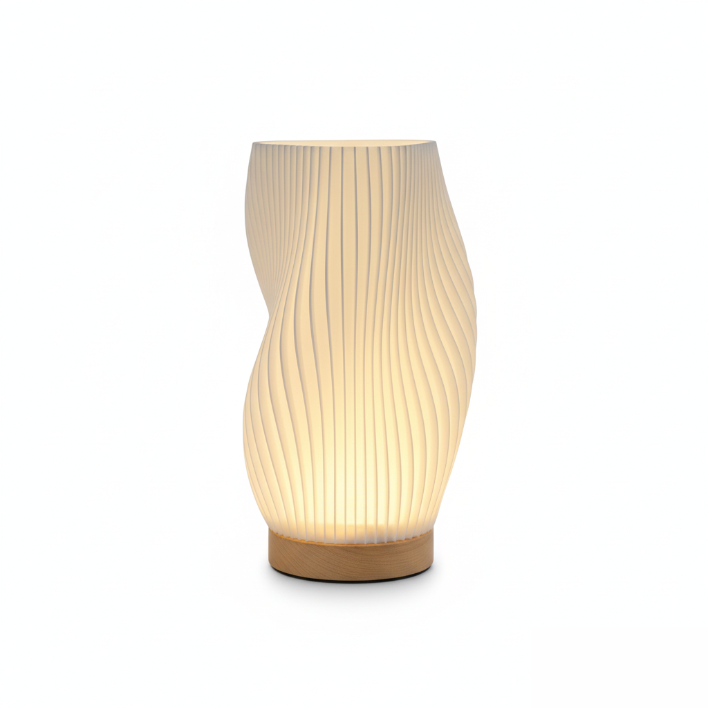 Lampe de Chevet LED Torsadée Base Bois