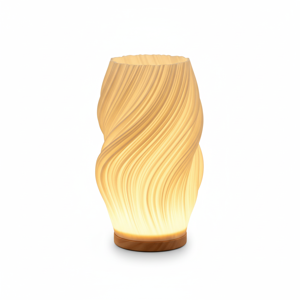 Lampe de Chevet LED Torsadée Base Bois