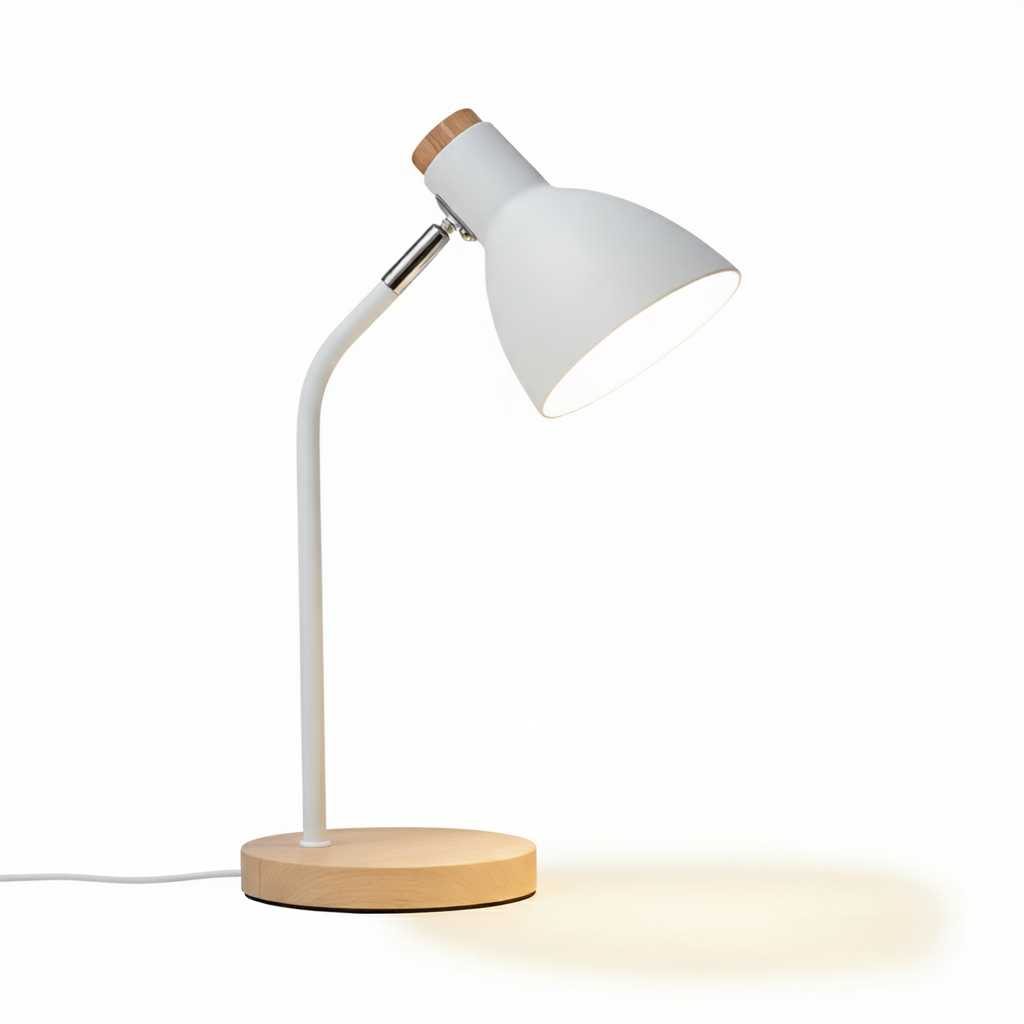 Lampe de Bureau Orientable en Fer et Bois