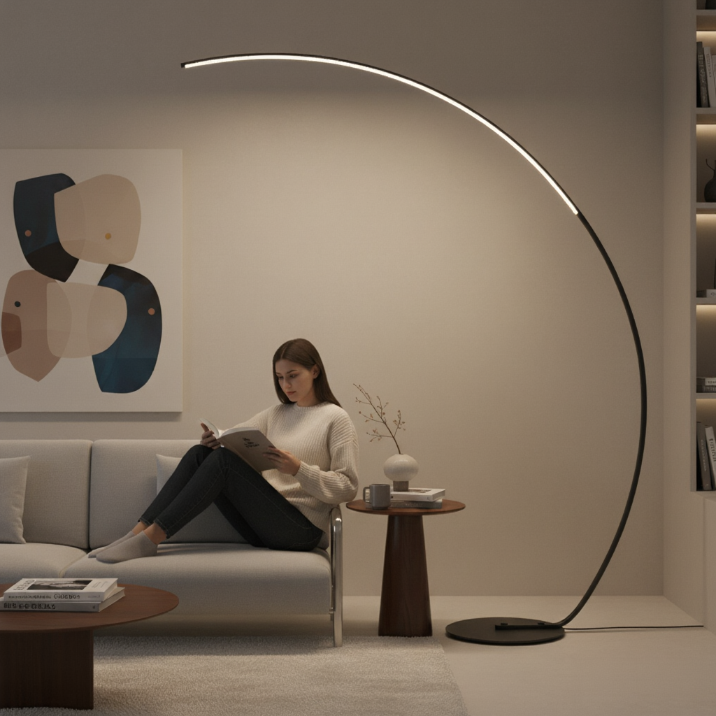 Lampadaire Arc Demi-Lune Noir LED Intégrée